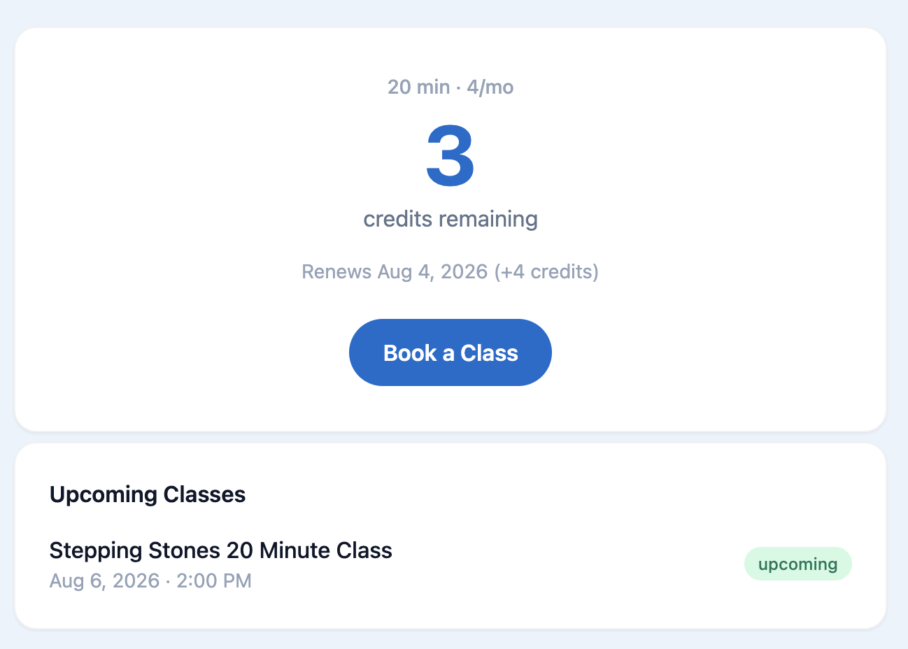 Your class credit balance