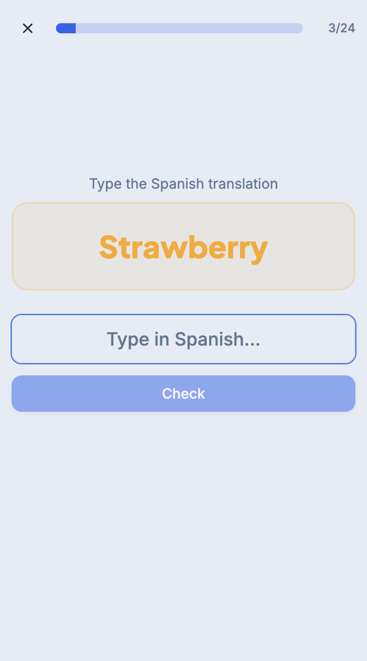 Typing practice in the companion app