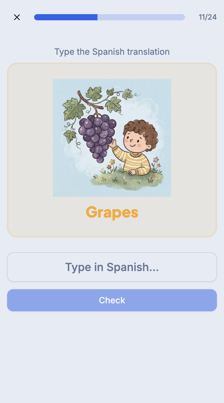 Companion app screen: type the Spanish word